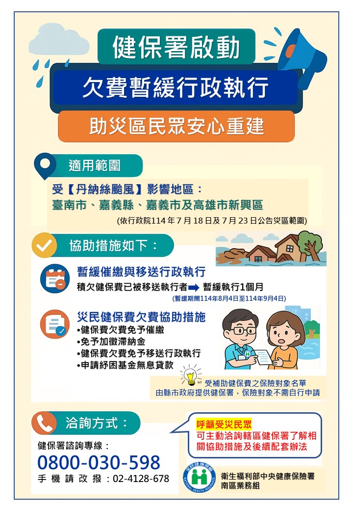 圖-健保署啟動欠費暫緩行政執行 助災區民眾安心重建